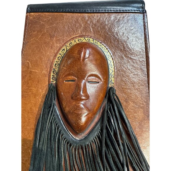 Vintage Artisan Rare Handmade African Leather Crossbody Purse With Tribal Mask D - Picture 6 of 14